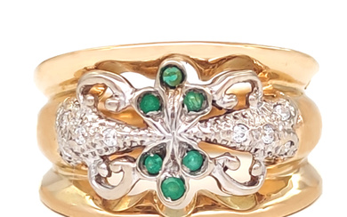 18K Yellow Gold Ring - Emerald and Cubic Zirconia Total...
