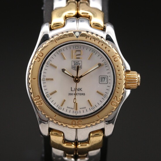 18K and Stainless Steel TAG Heuer Mother of Pearl Link Wristwatch
