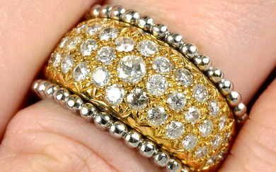 A bi-colour 18ct gold pavé-set diamond tapered band ring.