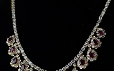 18k Gold 20 CTTW Diamond Ruby Dangle Drop Necklace
