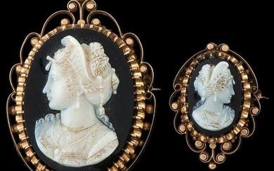 18k Gold Victorian Cameo Brooches, Lot of Two