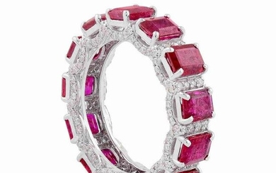 18k White Gold Band Ring HI/SI Diamond Ruby Jewelry