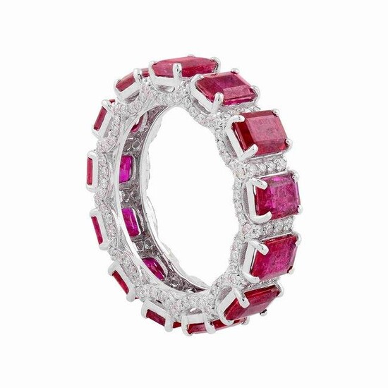 18k White Gold Band Ring HI/SI Diamond Ruby Jewelry