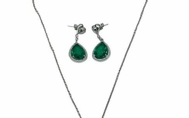 18kt WG, 1.75ct Diamond and Green Gemstone Necklace and