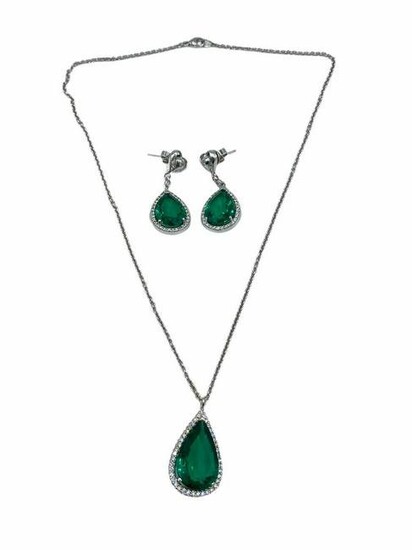 18kt WG, 1.75ct Diamond and Green Gemstone Necklace and