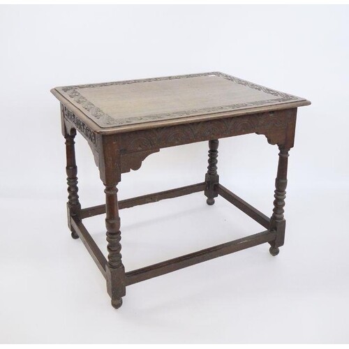 18th century and later oak table, the rectangular top with m...
