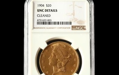 1904 $20 Liberty Head Gold Double Eagle, NGC UNC Details, Cleaned