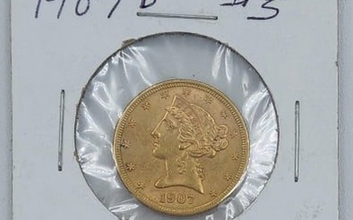 1907 D United States $5 Liberty Head Gold Coin
