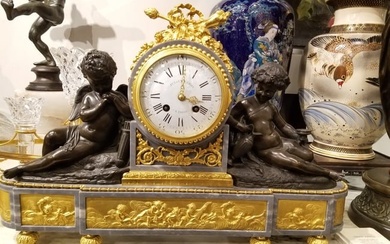 19C. Bronze and bleu turquin clock