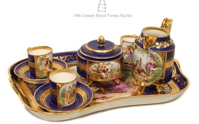 19th C. Austrian Royal Vienna Porcelain Tea Set, Hallmarked