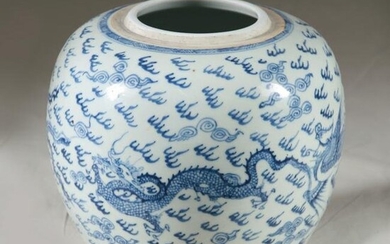 19th C. Chinese Ovoid Jar with Phoenix & Dragon Designs