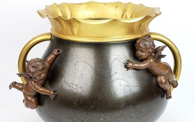 19th C. Patinated & Gilt Spelter Jardiniere with