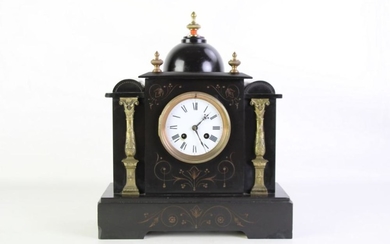 19th Century French Black Slate Mantle Clock (with key & pendulum)