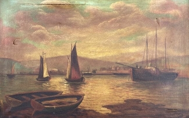 19th Century Harbor Scene, Thessaloniki, Greece, Signed