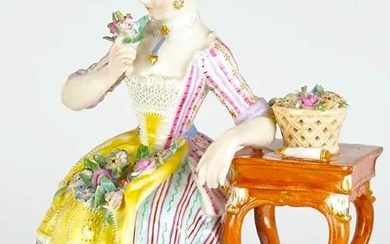 19th Century Meissen Porcelain Figure of Lady Depicting the Sense of Smell