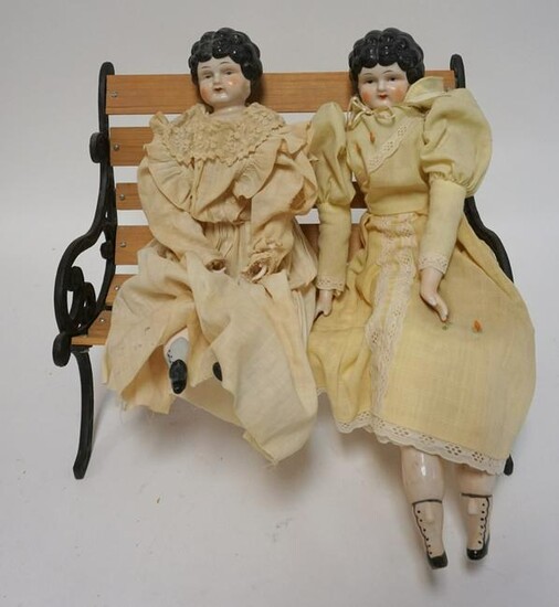 2 CHINA DOLLS AND A DOLL BENCH