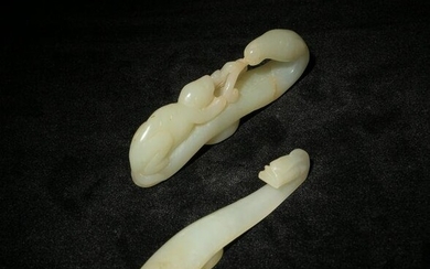2 Chinese Jade Dragon Hooks, 18th Century or Earlier
