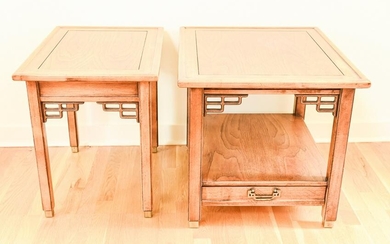 2 Chinese Style Carved Oak Side Tables