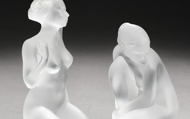 (2) Petite Lalique crystal goddess figures, marked