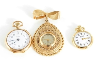 Gold openface pocket and lapel watches (3pcs)
