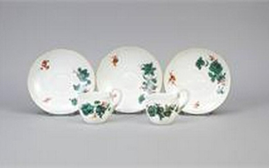 Two coffee cups with 3 saucers, Meissen, Deputat, marks