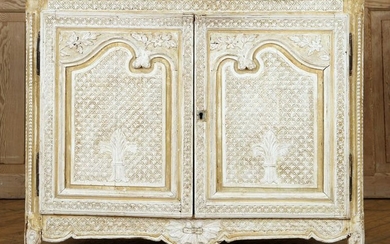 CARVED PAINTED FRENCH SERVER TRAVERTINE TOP