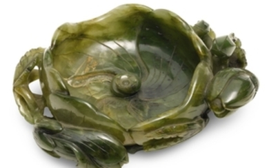 A SPINACH-GREEN JADE 'LOTUS' WASHER QING DYNASTY, 18TH CENTURY