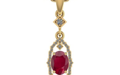 2.17 Ctw SI2/I1 Ruby And Diamond 14K Yellow Gold Vintage Style Pendant