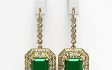 23.79 ctw Certified Emerald & Diamond Victorian Earrings 14K Yellow Gold