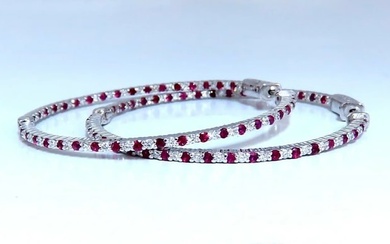 2.40ct natural Ruby diamonds hoop earrings 14kt white gold inside out 50mm+