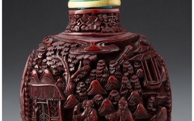 25003: A Chinese Cinnabar Lacquer Snuff Bottle 3-1/4 x