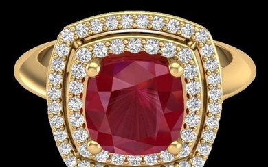 2.52 ctw Ruby & Micro VS/SI Diamond Certified Pave Ring 18k Yellow Gold