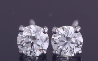 18 kt. White gold - Earrings - 1.00 ct Diamond