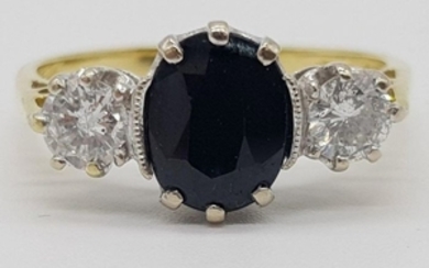 18 kt. Gold - Ring Sapphire - Diamond