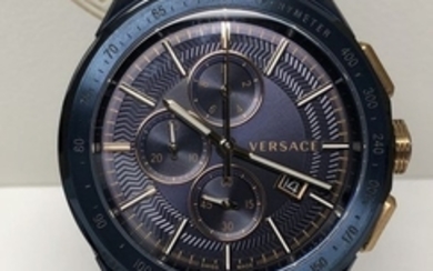 Versace - Glaze Chronograph Watch Blue Leather Swiss Made - VEBJ00318 - Men - NEW