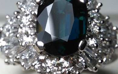 18 kt. White gold - Ring - 5.67 ct Diamond - Sapphire
