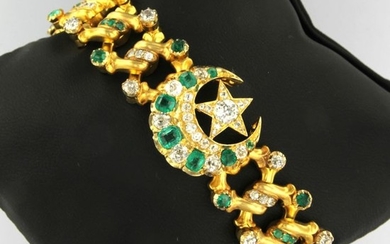 18 kt. Yellow gold - Bracelet, flexible bracelet - 5.00 ct Diamond - Emerald