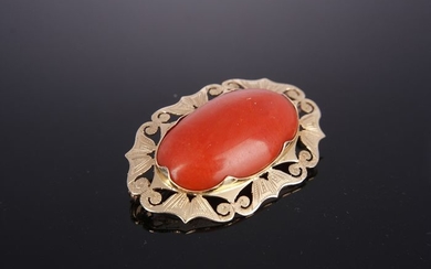 14 kt. Yellow gold - Brooch Blood coral