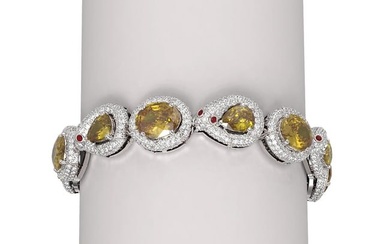 29.75 ctw Canary Citrine & Diamond Bracelet 18K White Gold