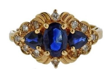 Town & Country - 14 kt. Gold, Yellow gold - Ring, 0.62 cts total approximately signed T & C Sapphire - Diamonds, Sapphires