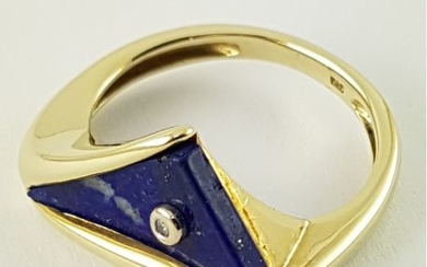 14 kt. Yellow gold - Lapis Lazuli Ring - 585 Yellow Gold - 1 Diamond Lapis lazuli - Diamond