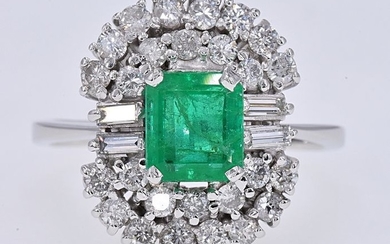 White gold - Ring - 1.78 ct Emerald - Ct 0.99 Diamonds