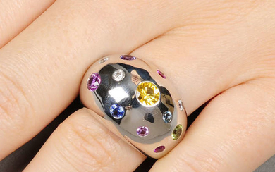An 18ct gold diamond and gem-set bombe ring.
