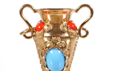 18k Gold Jeweled Urn Charm Pendant