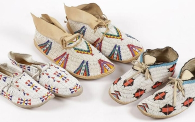 3 PAIR BEADED MOCCASINS