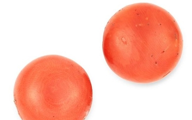 ANTIQUE CORAL BEAD STUD EARRINGS set with circular
