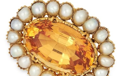 ANTIQUE IMPERIAL TOPAZ AND PEARL BROOCH set with an