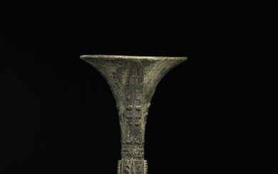 A BRONZE RITUAL WINE VESSEL, GU, SHANG DYNASTY (1600-1100 BC)