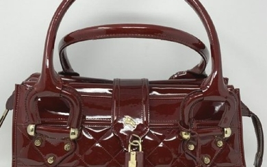 BURBERRY RED PATENT LEATHER QUILTED BAG