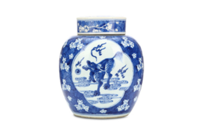 A CHINESE BLUE AND WHITE QILIN AND PRUNUS...